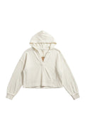 Yanet Collection Shop cream hooded pullover sweatshirt with a relaxed fit, v-neckline, and long sleeves.