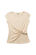Yanet Collection Shop cream short sleeve top with a stylish side knot detail and soft stretchable fabric.
