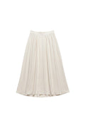 Yanet Collection Shop cream high-waisted maxi skirt with elegant pleats and a flowing lightweight silhouette.