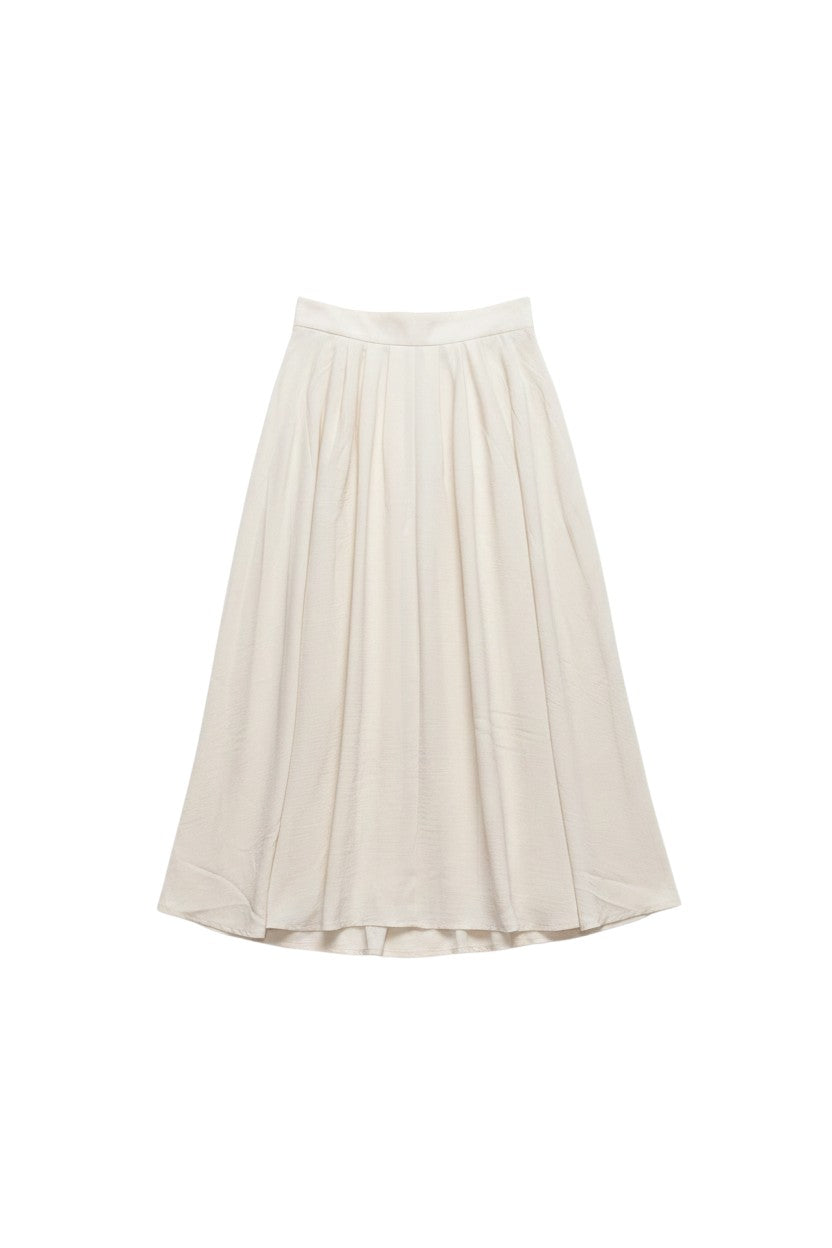 Yanet Collection Shop cream high-waisted maxi skirt with elegant pleats and a flowing lightweight silhouette.