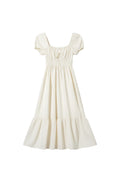 Yanet Collection Shop cream maxi dress with puff sleeves, smocked waist, and a flowy tiered skirt.