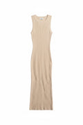 Yanet Collection Shop cream sleeveless maxi dress in ribbed fabric with a form-fitting silhouette