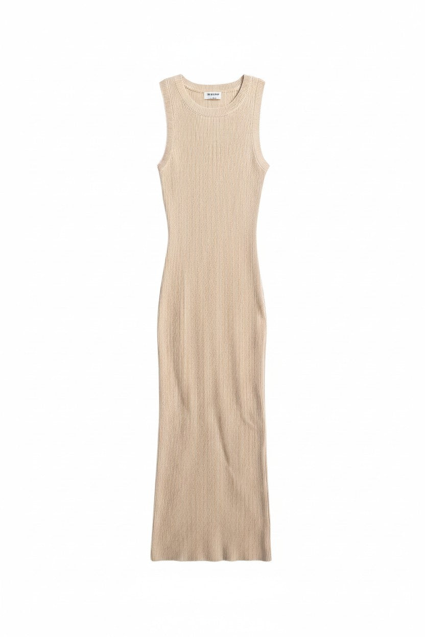 Yanet Collection Shop cream sleeveless maxi dress in ribbed fabric with a form-fitting silhouette