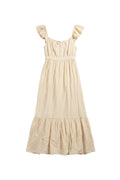 Yanet Collection Shop August sky cream midi dress with ruffled sleeves and a tiered skirt