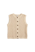 Yanet Collection Shop cream sleeveless knit cardigan with a button-down front and textured ribbed design.