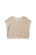 Yanet Collection Shop cream and beige striped short sleeve knit top with a relaxed fit and textured fabric.