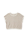 Yanet Collection Shop cream and beige striped short sleeve sweater with a relaxed open knit texture and cropped fit.