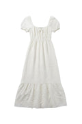 Yanet Collection Shop ivory maxi dress with puff sleeves, smocked bodice, square neckline, and ruffled hem.