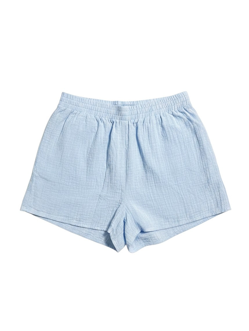 Yanet Collection Shop light blue cotton muslin lounge shorts with an elastic waistband