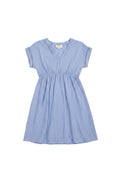 Yanet Collection Shop light blue striped v-neck dress with short sleeves and a cinched waist tie