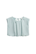 Yanet Collection Shop light blue textured short sleeve top with a delicate tie detail at the neckline.