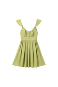 Yanet Collection Shop lime green mini dress with flutter sleeves, ruffled neckline, and a fitted waist in textured fabric.