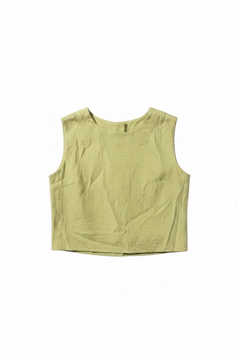 Yanet Collection Shop lime green sleeveless crop top in textured fabric with a relaxed fit and simple neckline.