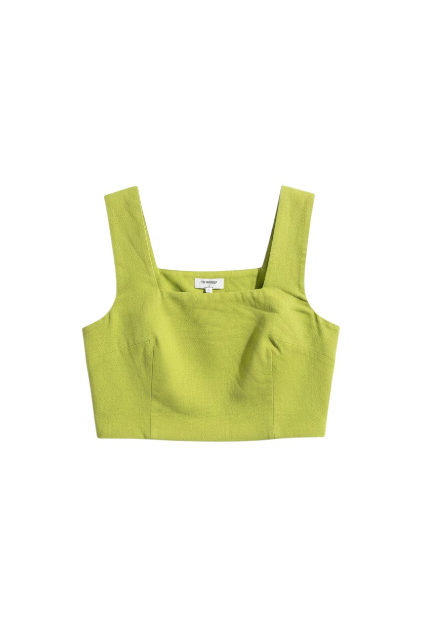 Yanet Collection Shop lime green sleeveless crop top with a square neckline and textured fabric finish.