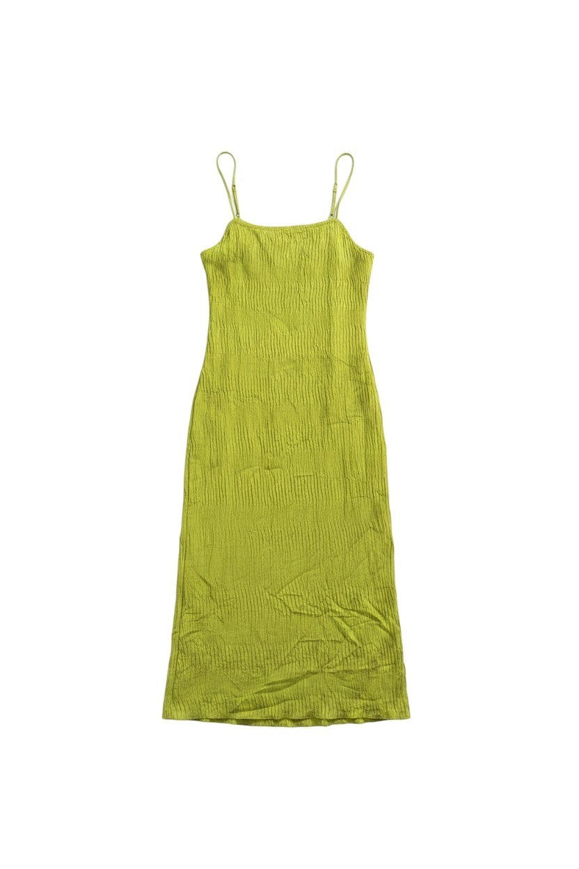 Yanet Collection Shop lime sleeveless maxi dress in textured fabric with thin spaghetti straps.