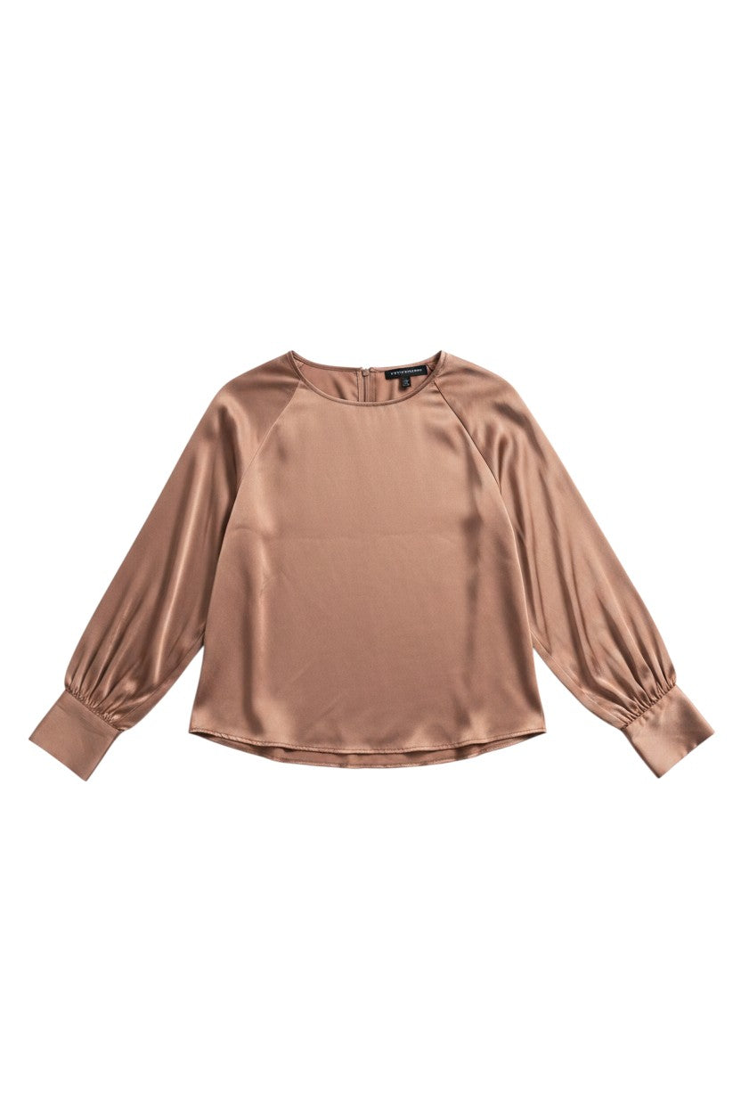 Yanet Collection Shop Fifty street satin blouse in mocha brown with long raglan sleeves and buttoned cuffs