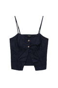 Yanet Collection Shop navy cropped tank top with a button-up front, adjustable straps, and textured fabric.