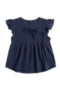 Yanet Collection Shop navy pleated top with flutter sleeves and a tie neckline detail in a relaxed fit.