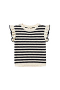 Yanet Collection Shop navy and white striped short sleeve sweater with textured knit and playful ruffle sleeves