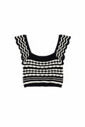 Yanet Collection Shop navy and white sleeveless crop top with a textured knit pattern and scalloped shoulder straps.