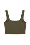 Yanet Collection Shop olive sleeveless crop top with a square neckline in a smooth, fitted stretch fabric.