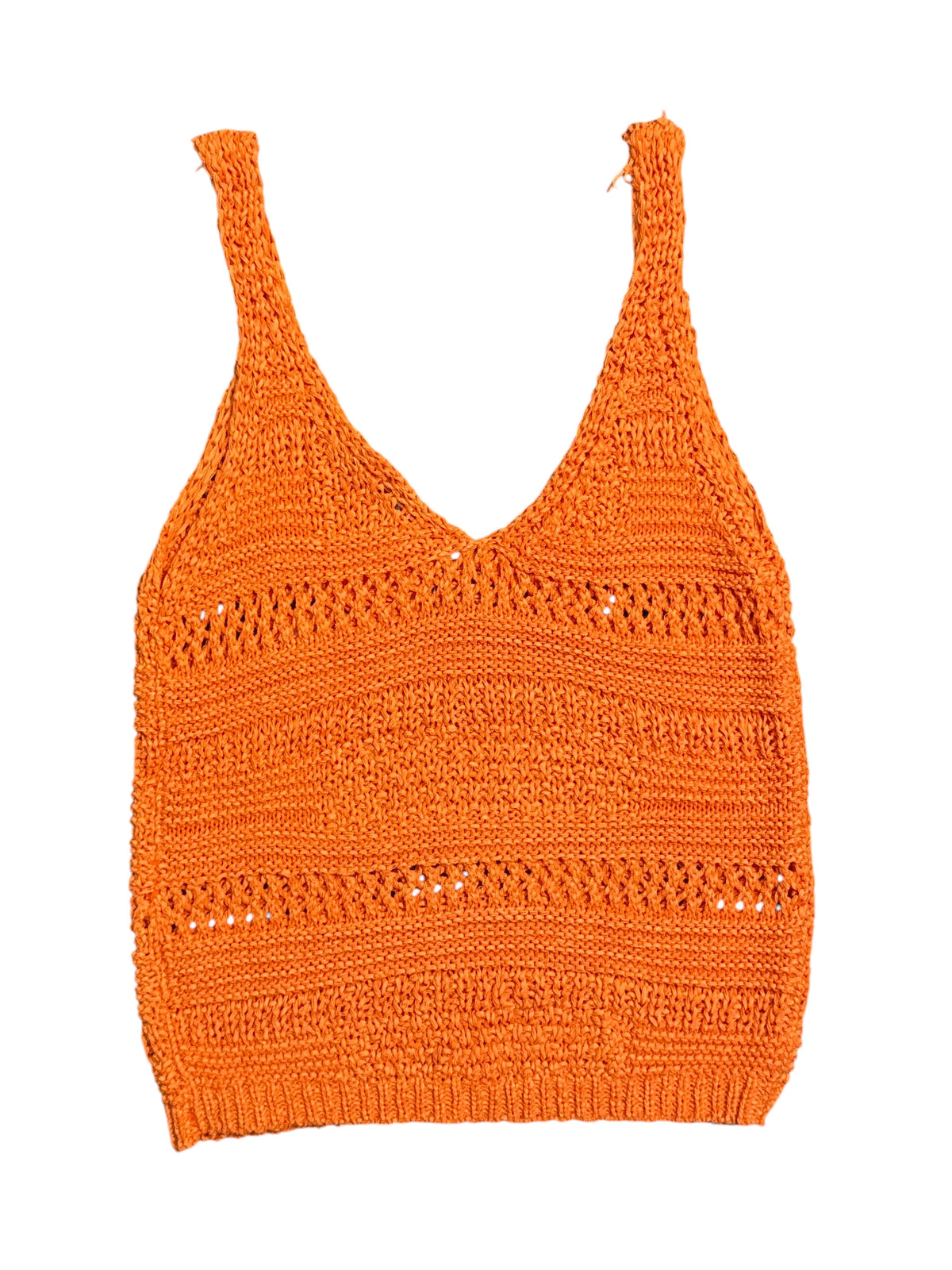 Yanet Collection Shop orange sleeveless knit tank top with a v-neckline and textured open-stitch pattern