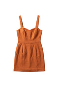 Yanet Collection Shop orange sleeveless bodycon dress with a sweetheart neckline and textured fabric.