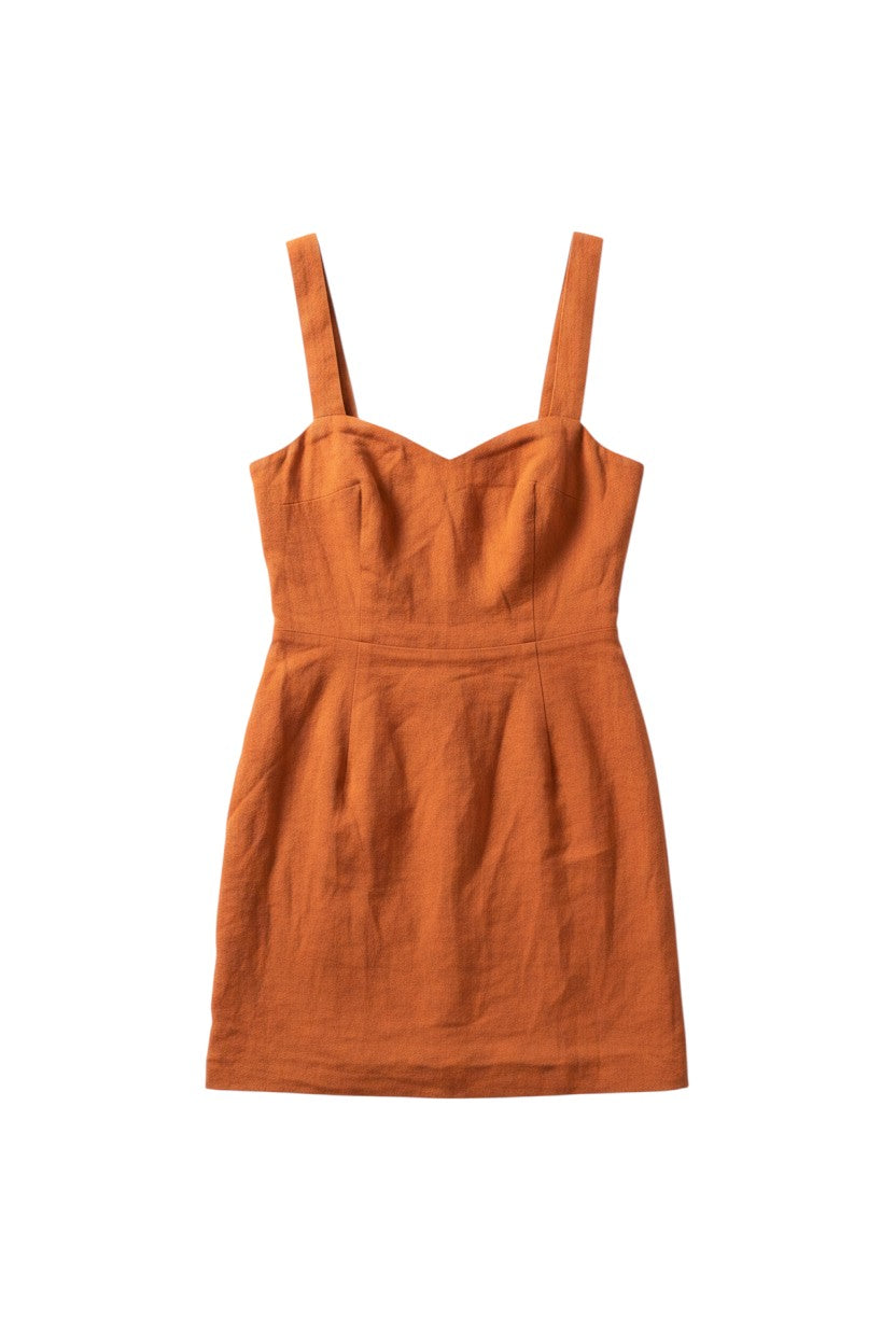 Yanet Collection Shop orange sleeveless bodycon dress with a sweetheart neckline and textured fabric.