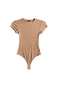 Yanet Collection Shop peach short sleeve bodysuit with a fitted silhouette and soft ribbed texture