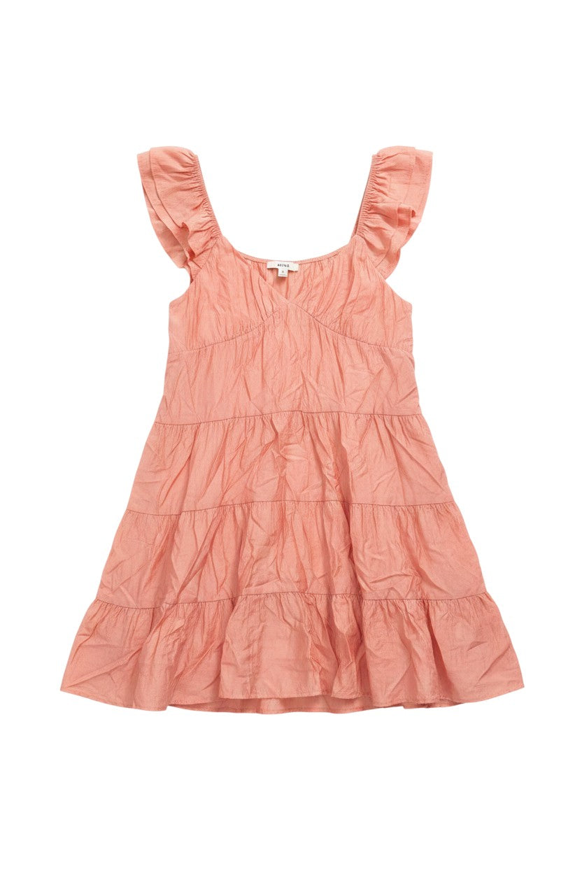 Yanet Collection Shop peach mini dress with flutter sleeves and tiered ruffled skirt in a relaxed fit