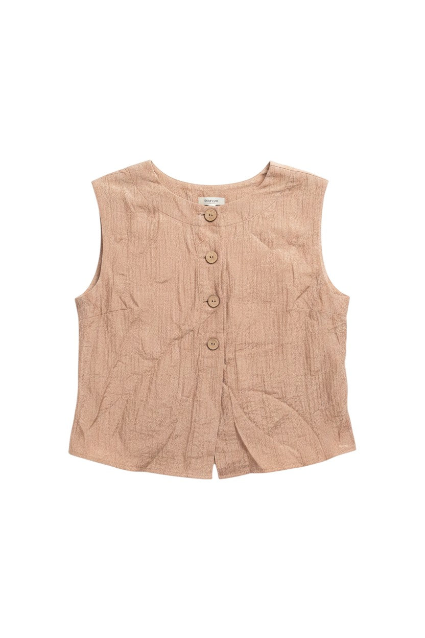 Yanet Collection Shop peach sleeveless top with a round neckline, button-front closure, and unique textured fabric.