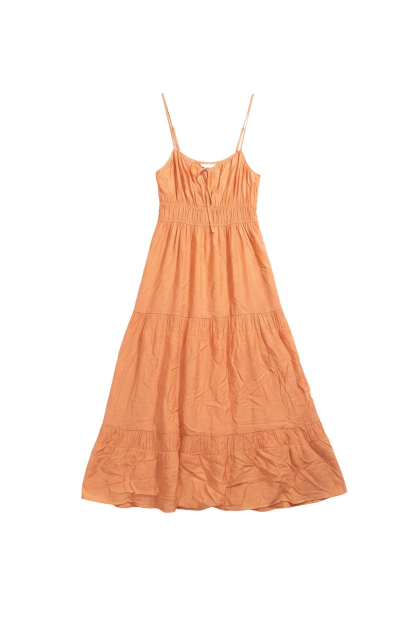Yanet Collection Shop peach sleeveless maxi dress with a tiered design and relaxed flowy silhouette