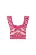 Yanet Collection Shop pink and white knit crop top with scoop neckline and playful ruffled sleeves