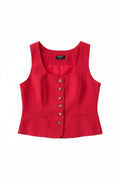 Yanet Collection Shop red sleeveless button-up vest with a square neckline and tailored fit.