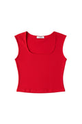Yanet Collection Shop vibrant red sleeveless crop top with a square neckline and ribbed texture.