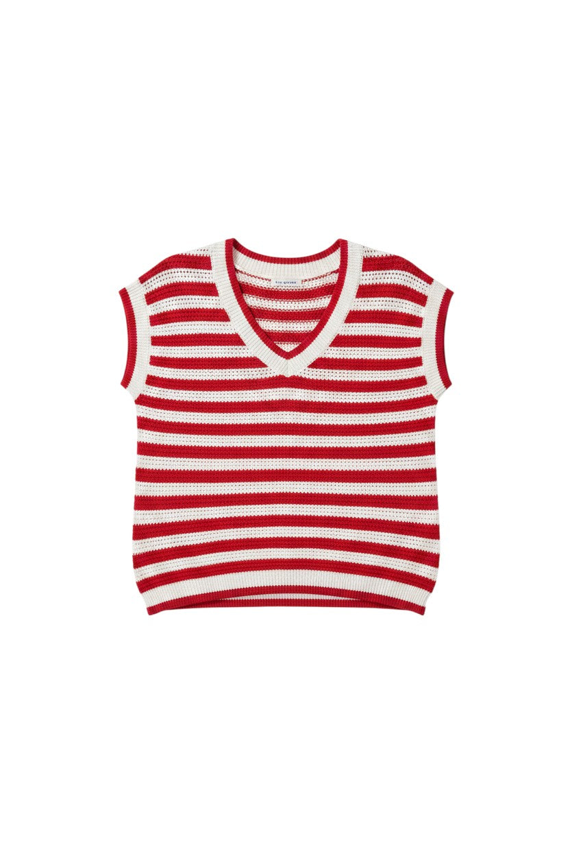 Yanet Collection Shop red and white striped knit sweater vest with a V-neckline in a relaxed sleeveless fit.