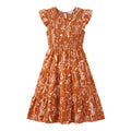 Yanet Collection Shop rust maxi dress with white floral print, flutter sleeves, and a smocked gathered waist.