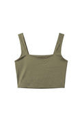 Yanet Collection Shop sage green sleeveless crop top with a modern square neckline in a soft stretchable fabric.