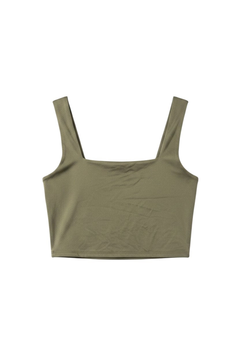 Yanet Collection Shop sage green sleeveless crop top with a modern square neckline in a soft stretchable fabric.