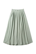 Yanet Collection Shop sage green high-waist pleated maxi skirt with a flowy, lightweight silhouette.