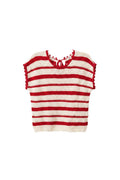 Yanet Collection Shop red and white striped knit sleeveless top with scalloped trim and back tie closure