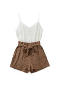 Yanet Collection Shop two-piece set with white spaghetti strap top and brown tie-waist shorts