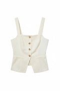 Yanet Collection Shop white sleeveless button-up top with a square neckline and side pockets in a tailored fit.