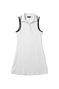 Yanet Collection Shop white sleeveless polo dress with black contrast trim on collar and armholes