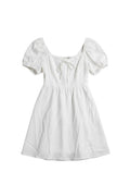 Yanet Collection Shop white short puff sleeve dress with a tie neckline detail and relaxed fit