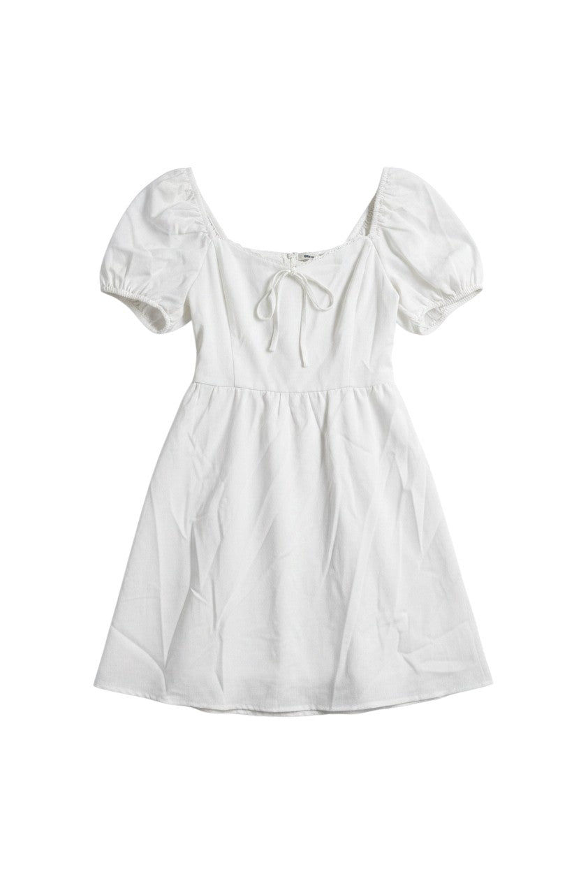 Yanet Collection Shop white short puff sleeve dress with a tie neckline detail and relaxed fit
