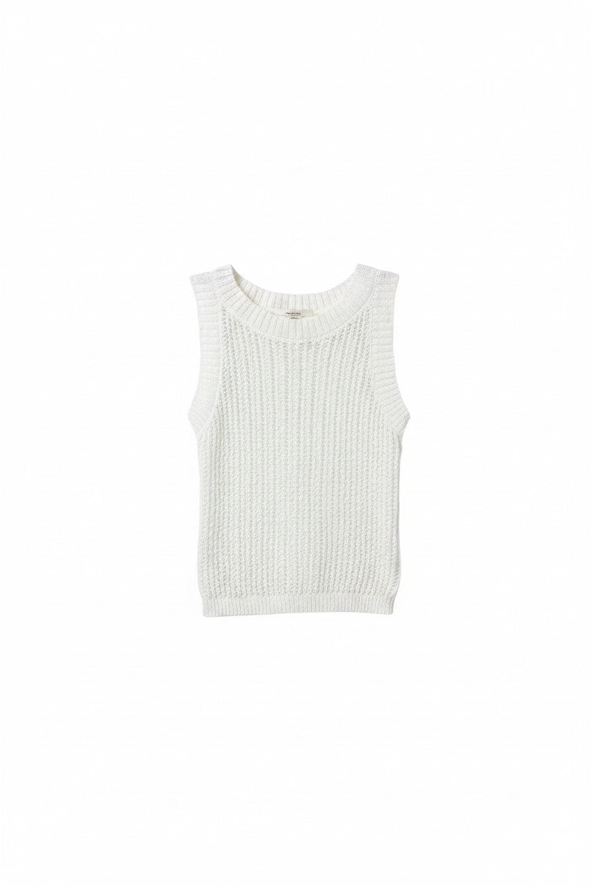 Yanet Collection Shop white sleeveless knit top with a relaxed fit and textured ribbed design for summer casual wear.