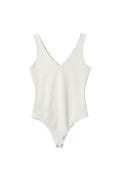 Yanet Collection Shop white sleeveless v-neck bodysuit with a fitted silhouette and snap closure