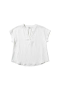 Yanet Collection Shop white short sleeve v-neck top with a relaxed fit and placket detail in lightweight fabric.