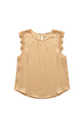 Yanet Collection Shop butter yellow sleeveless blouse with delicate lace trim on shoulders and back button closure